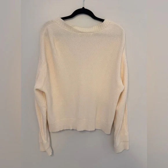 LOFT Stitchy V Neck Cardigan; Whisper White; XL; Cream Cardigan; 100% Cotton - Picture 4 of 5